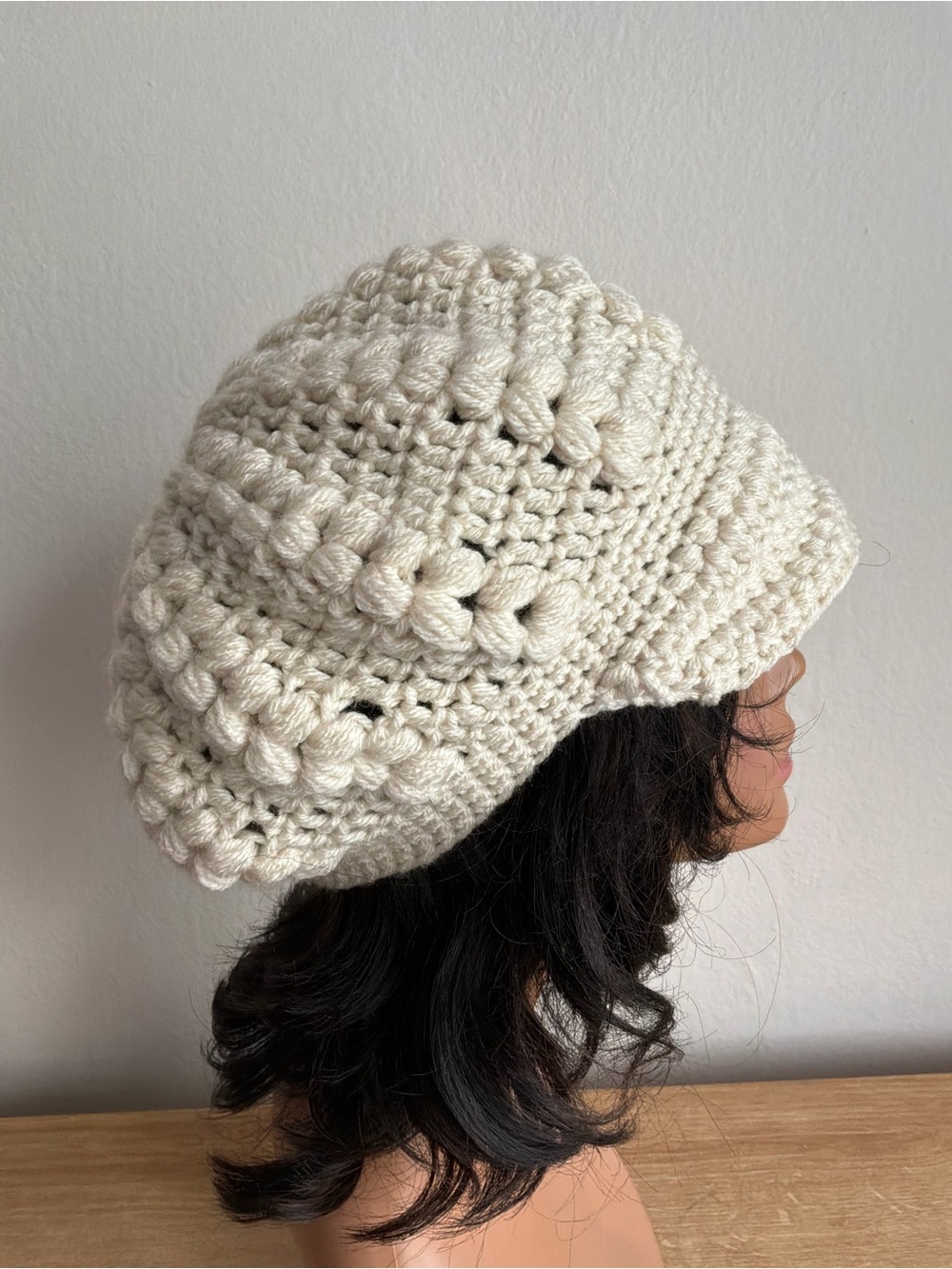 Handcrafted Cream Crochet Newsboy Cap - Women’s Stylish Hat